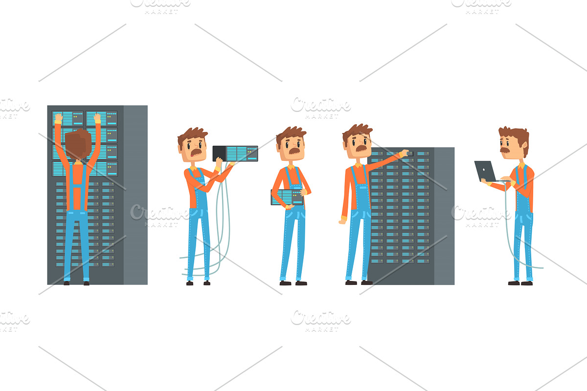 Network Engineer Working in Data, a Technology Illustration by TopVectors