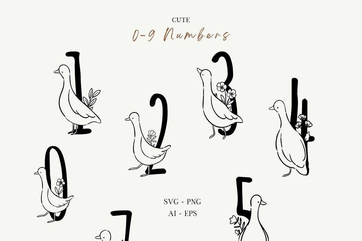 Line Art Cute Geese & Florals, an Animal Illustration by Jenteva Art (Photo 10 of 16)