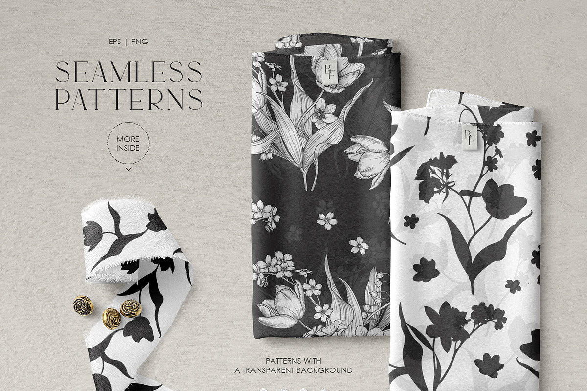 Black Flowers. Vector Set, an Illustration by PatrushevaYana (Photo 3 of 8)
