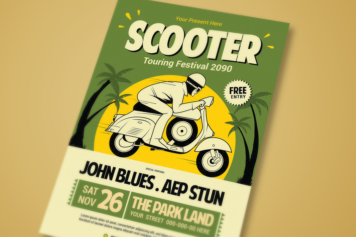 Scooter Touring Festival Flyer, a Flyer Template by megarez (Photo 2 of 3)