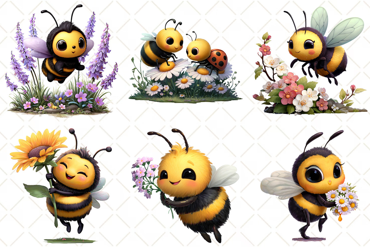 Watercolor Spring Bee Clipart, an Illustration by Black Bird Studio (Photo 3 of 5)