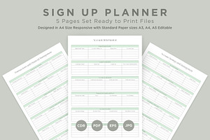 Sign up Planner Pages Set V-07, a Stationery Template by shahsoft