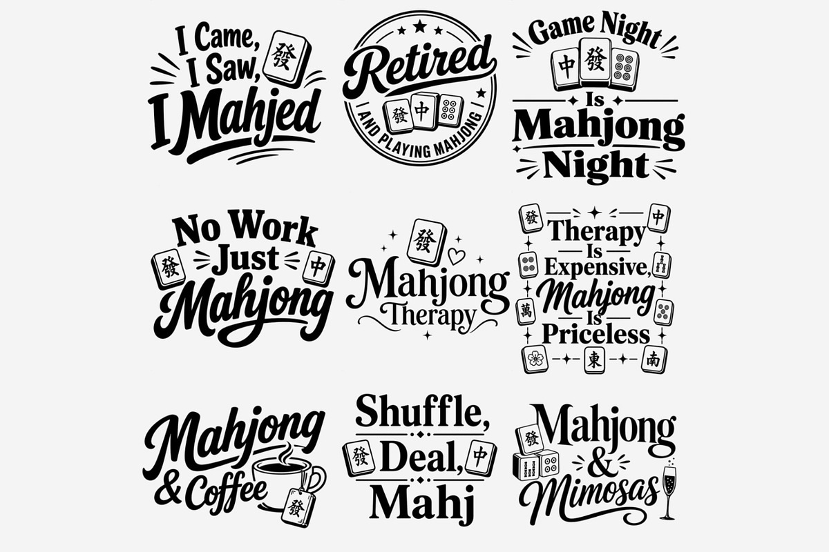 Mahjong Phrases PNG Bundle, a Work Illustration by Tanya Kart (Photo 4 of 9)