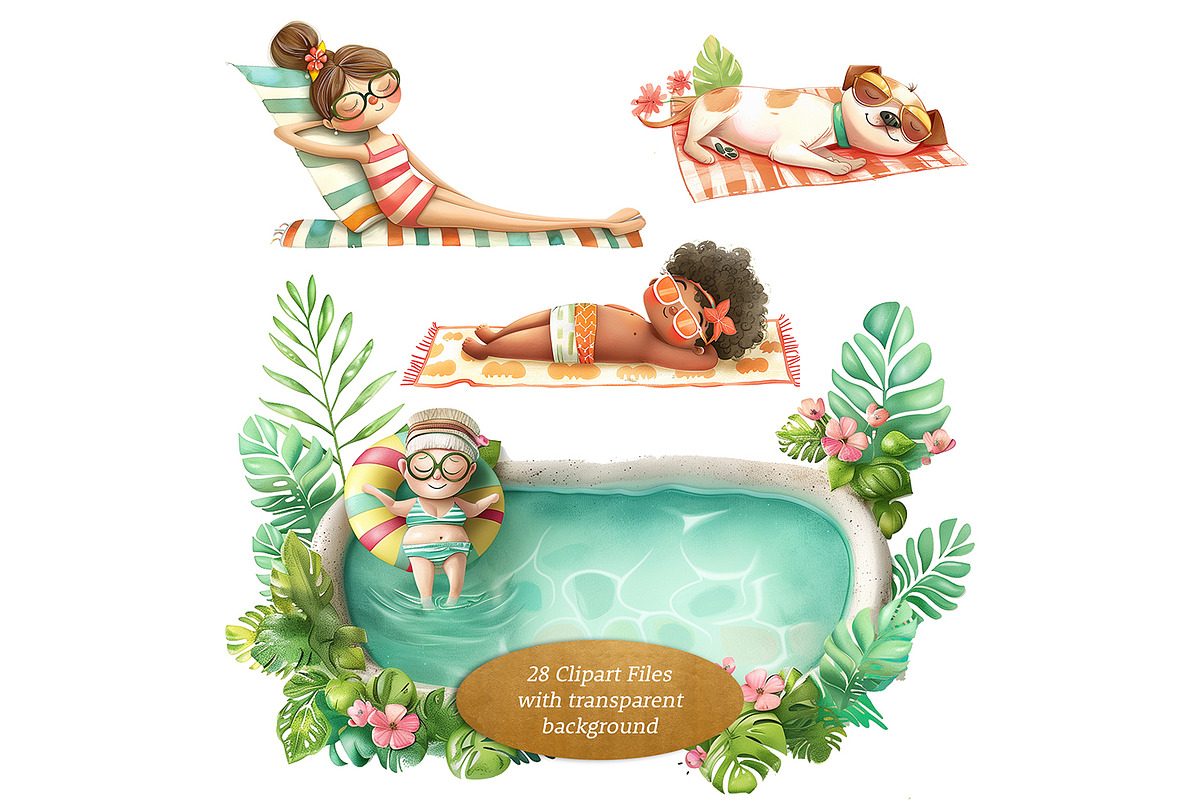 Summer At The Pool Clipart Set, a Seasonal Illustration by The Dutch Lady Designs (Photo 3 of 6)