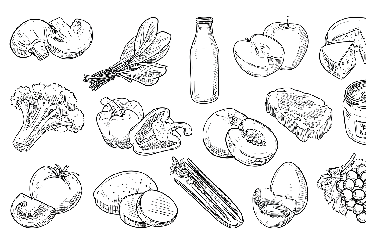 organic food handdrawn collection, an Object Graphic by nikagraphic