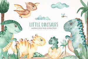 Little dinosaurs watercolor