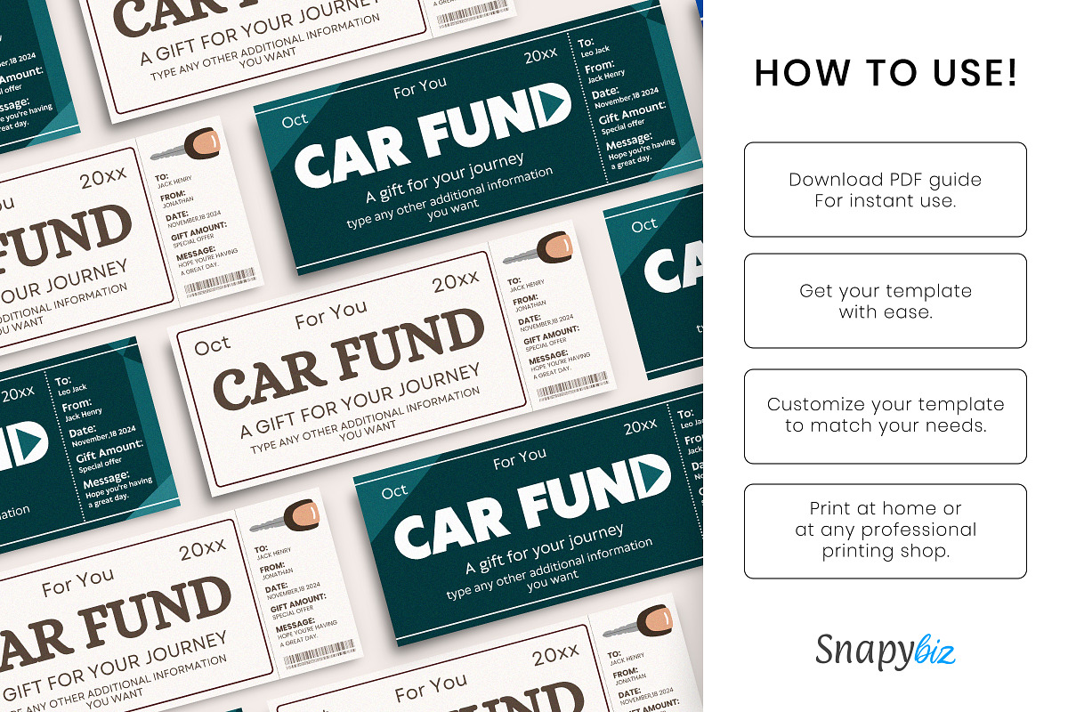 Car Fund Gift Voucher Template, a Card Template by Snapybiz (Photo 7 of 9)