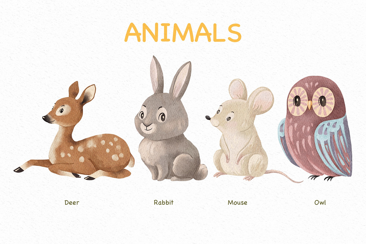 Watercolor animals. Illustration set, an Animal Illustration by Maria Summer (Photo 3 of 9)