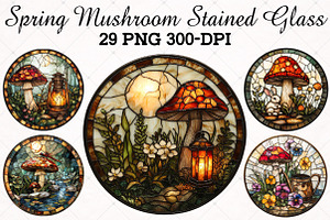 Spring Mushroom Stained Glass Bundle, an Illustration by RobertsArt