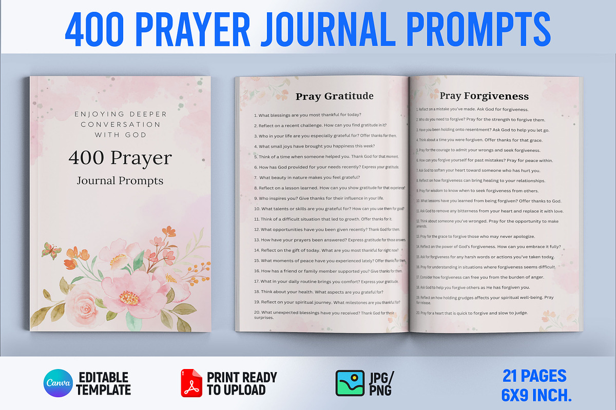 400 Prayer Journal Prompts, a Print Template by Book2bees (Photo 1 of 3)