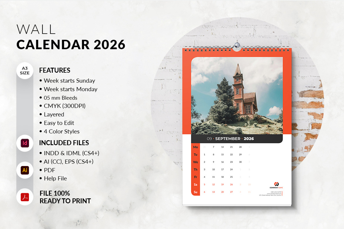 A3 Size Wall Calendar 2026 Printable, a Stationery Template by MstArtwork (Photo 6 of 8)