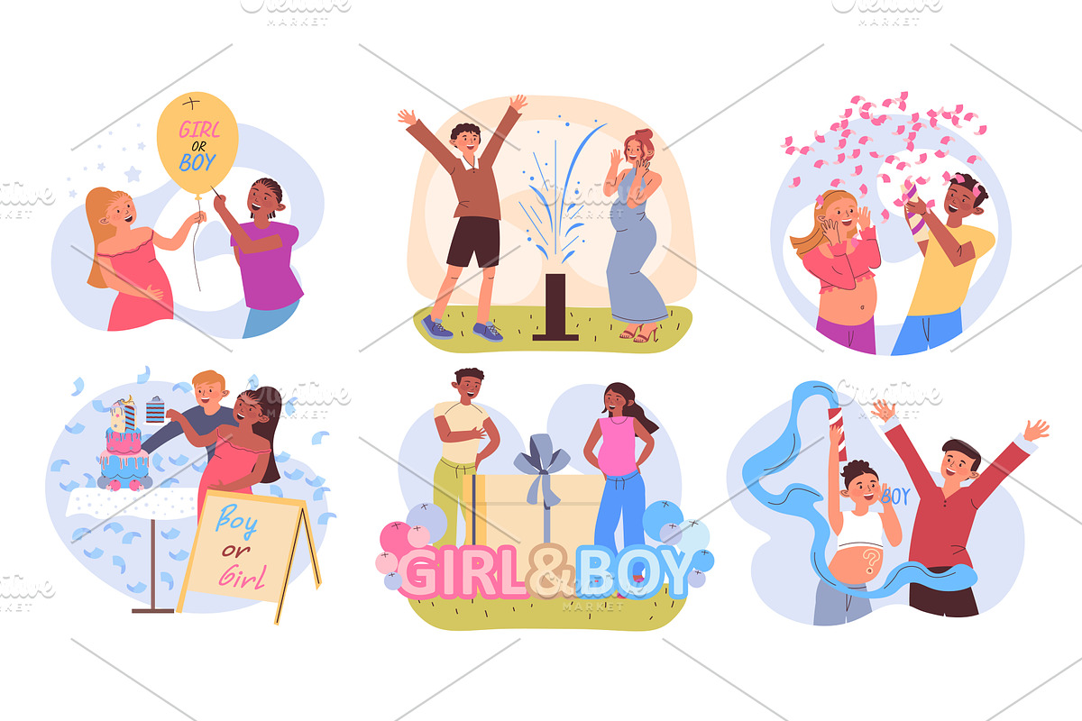 Baby gender reveal celebration, an Illustration by alexdndz
