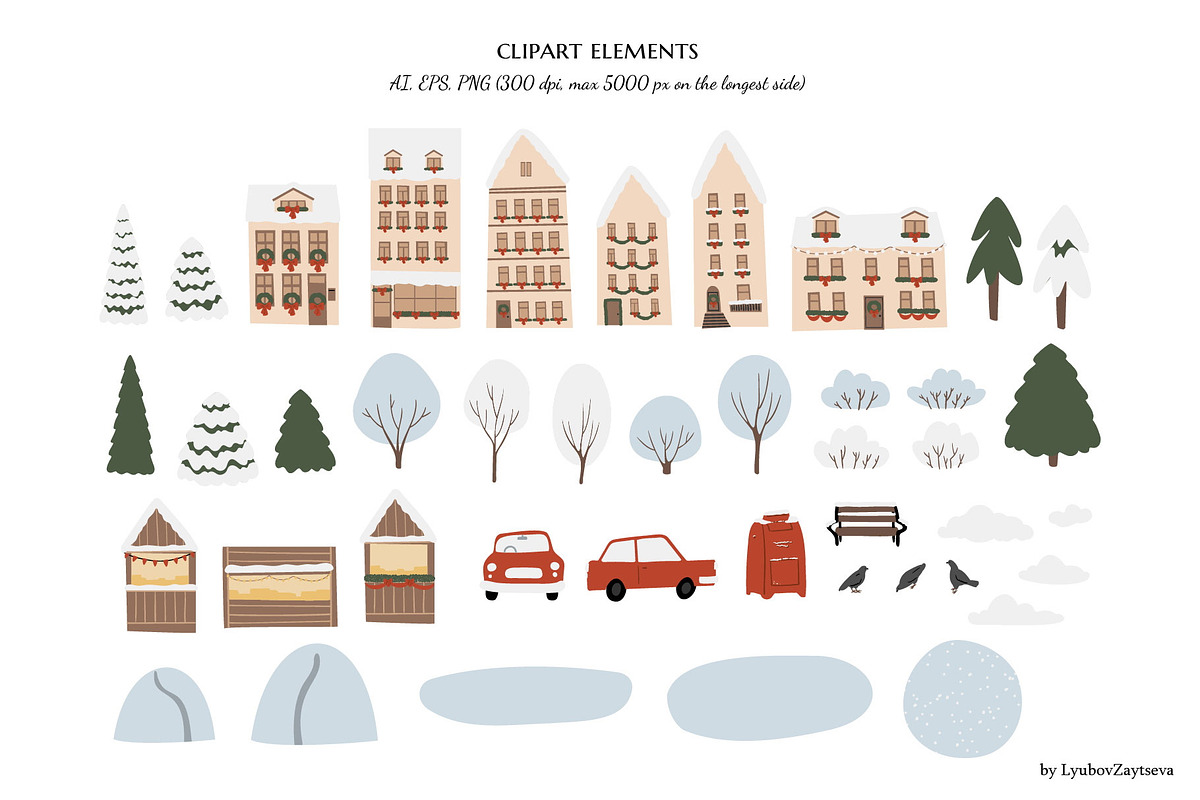 Christmas winter city clipart, a Person Illustration by LyubovZaytseva (Photo 3 of 23)