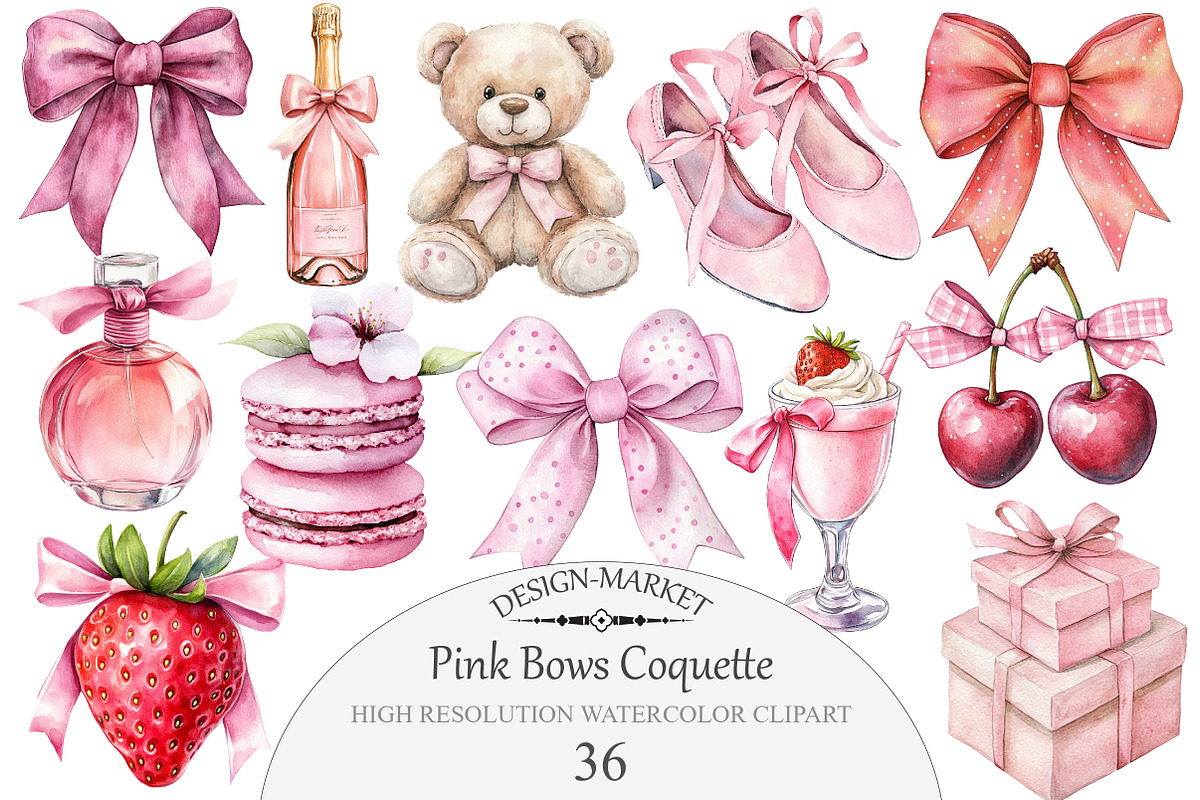Pink Bows Coquette Clipart, an Illustration by Design Market (Photo 1 of 4)