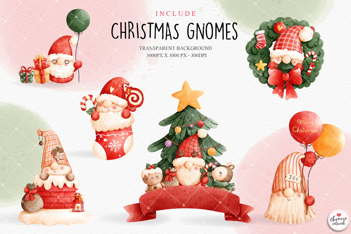 Christmas gnome clipart, an Illustration by Chonnieartwork (Photo 4 of 8)