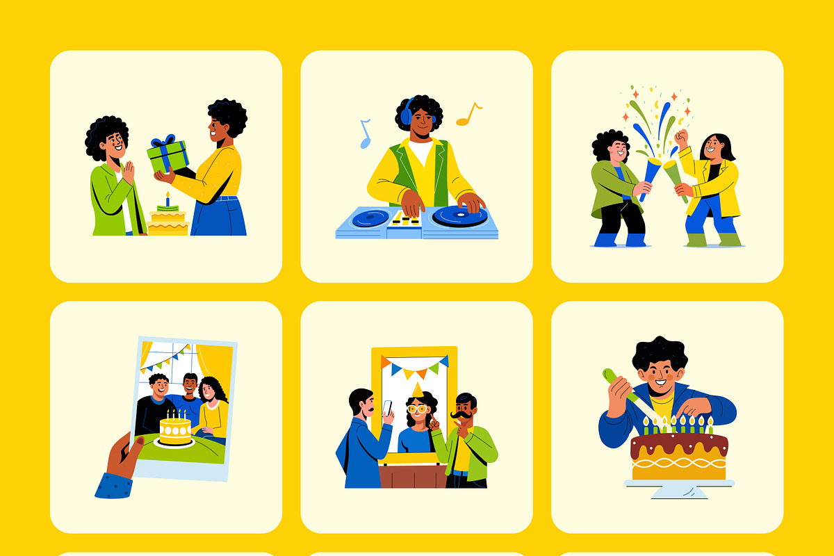 Happy Birthday Illustration Set, a Decorative Illustration by Prosymbols (Photo 7 of 10)