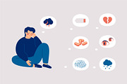 Man with Depression Symptoms, a Healthcare Illustration by Mary Long (Thumbnail 1 of 5)