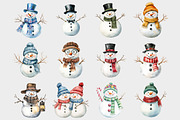 Watercolor Christmas Snowman Clipart, a Seasonal Illustration by Design Market (Thumbnail 3 of 5)