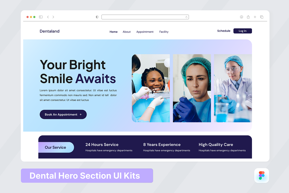 Dentaland Dental Clinic Hero Header, an UI Kit Template by SquidPixey (Photo 1 of 3)