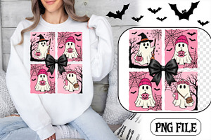 Four halloween ghosts in pink, a Seasonal Illustration by CrexoraLab