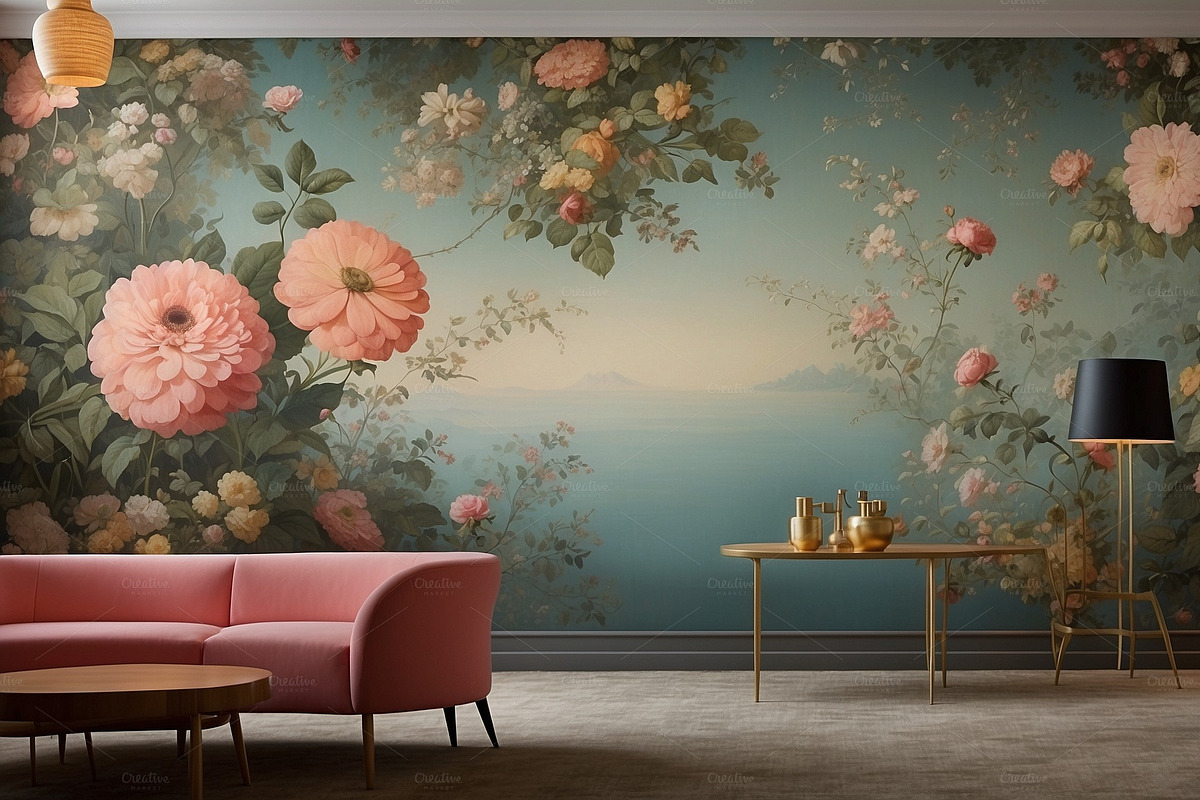 Surreal Floral Wall Mural&Wallpaper, a Wallpaper Graphic by sibel dayı (Photo 4 of 8)