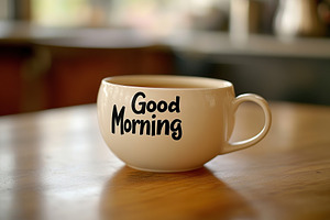 Text Good Morning written on a cup of coffee, a Food & Drink Photo by AlyaAnd
