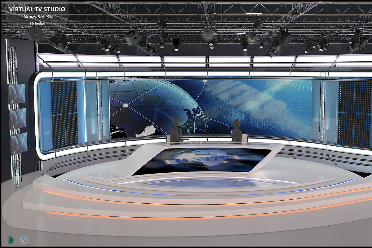Virtual TV Studio News Set 35, an Architecture 3D Model by akerStudio (Photo 6 of 39)