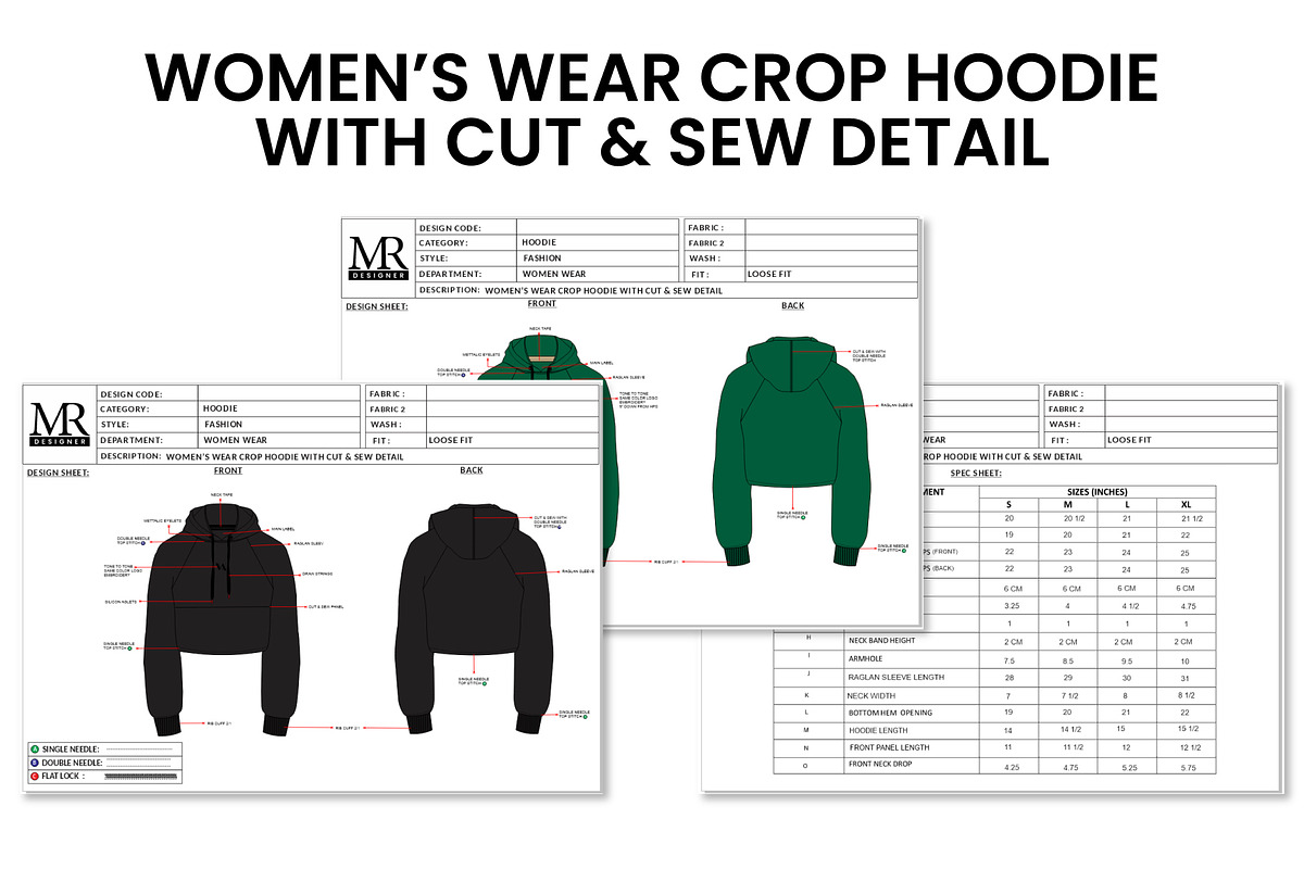 Women’s Hoodie Tech Pack – Cut & Sew, a Graphic by Fashion template hub (Photo 1 of 6)