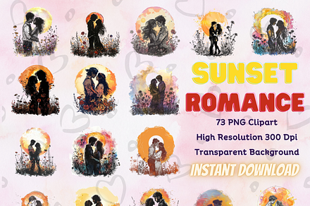 Vibrant Sunset Romance Clipart