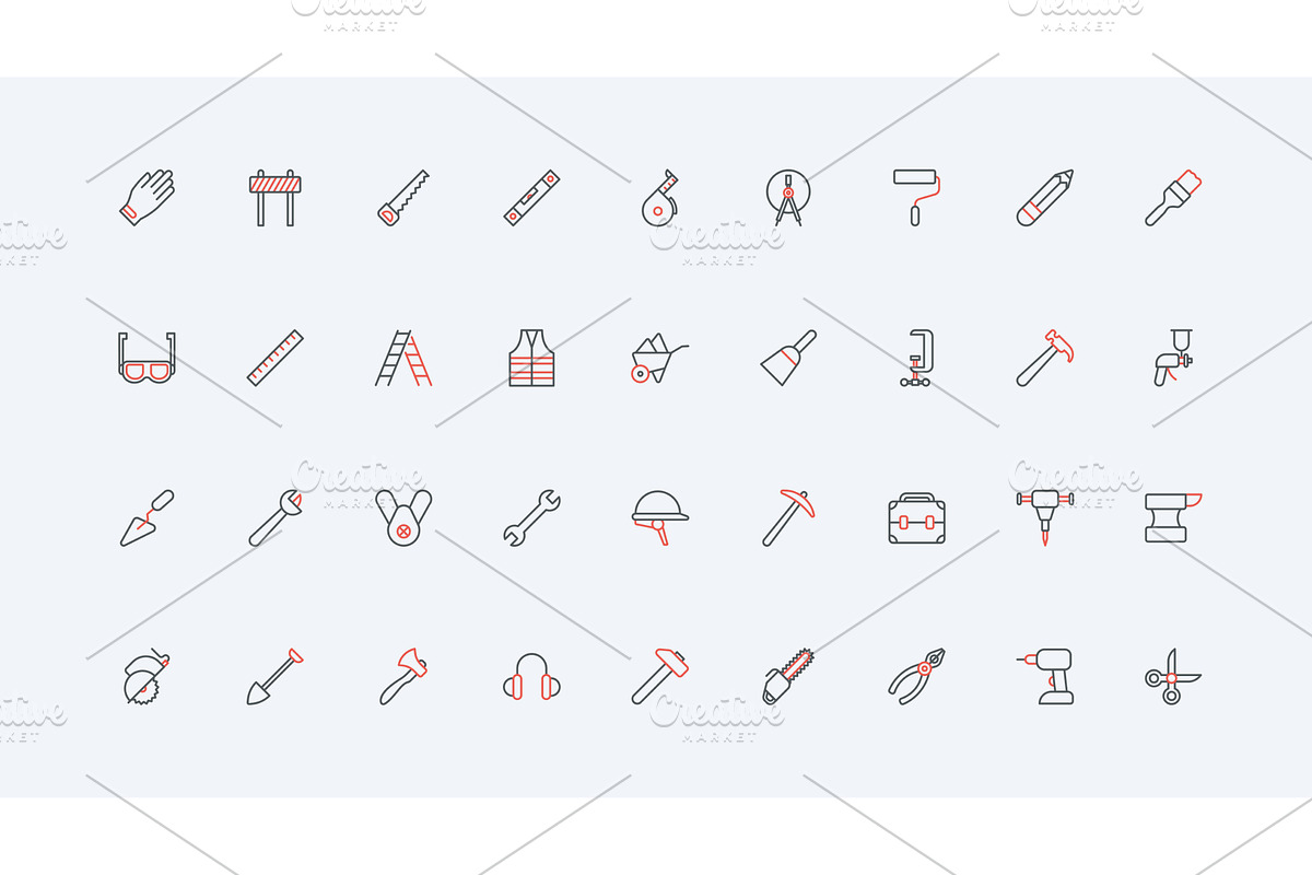 Construction site worker hand icons, an Illustration by Lemberg Vector