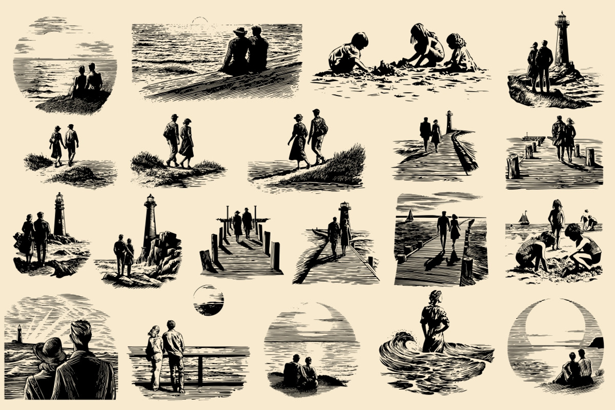 Vintage Coastal Travel Illustrations, an Object Illustration by Nocturnal Wolf (Photo 13 of 27)