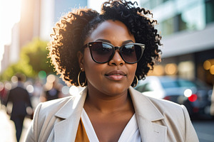 Plus-size woman walking at street with confident posture, a Person Photo by DanFLCreativo