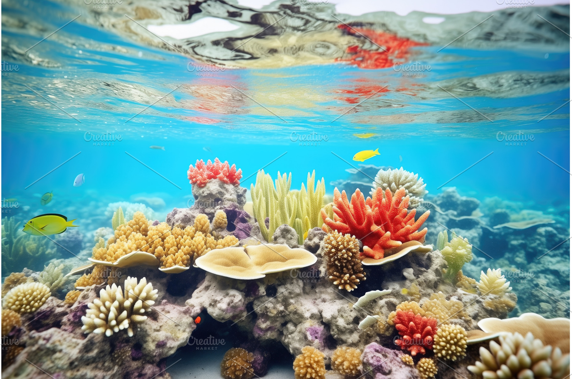 a colorful coral reef under clear, a Nature Photo by Sergey Kotenev
