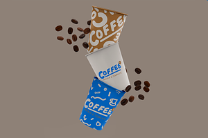 3d Flying Coffee Cups Mockup