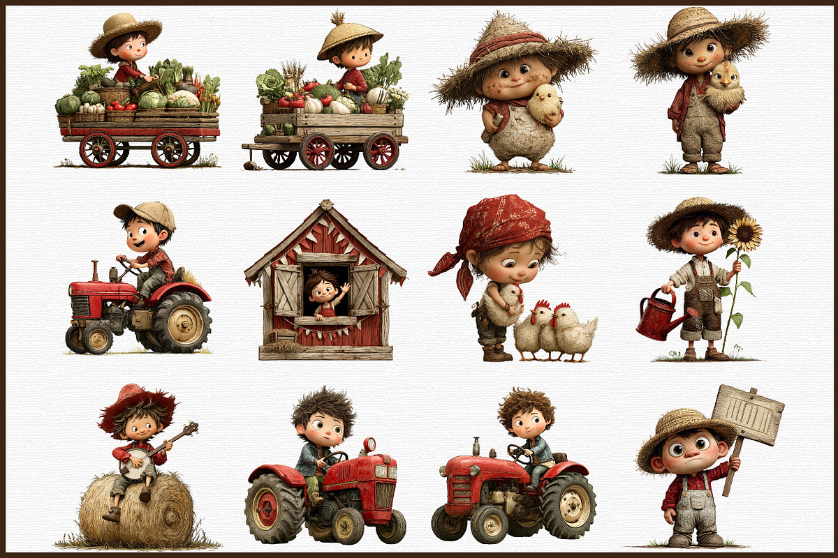 Watercolor little Farmer Clipart Set, an Illustration by Sublimation Artist (Photo 3 of 6)