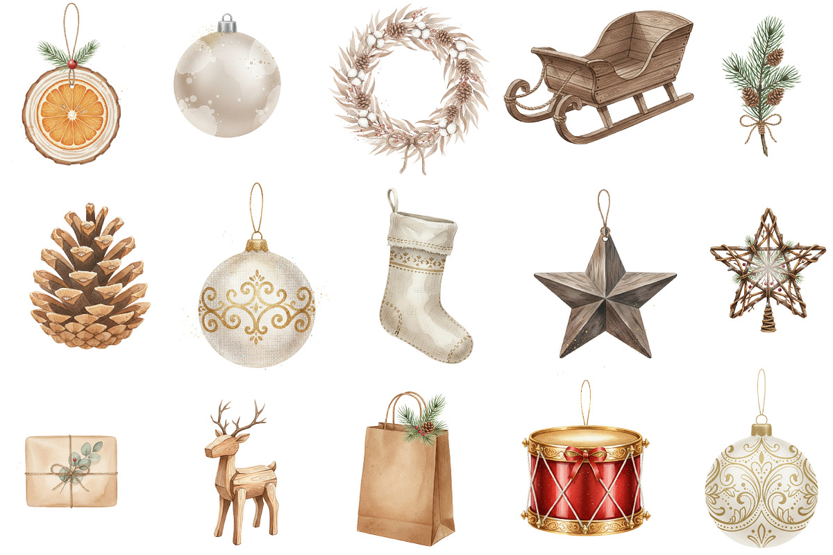 Neutral Rustic Christmas Clipart, an Illustration by Designking (Photo 2 of 5)