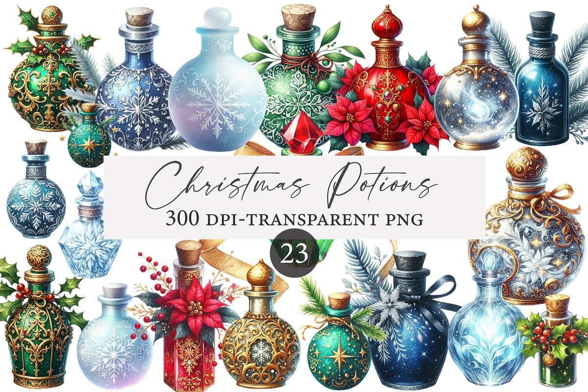 Watercolor Christmas Potions Clipart, an Illustration by Designworld (Photo 1 of 5)