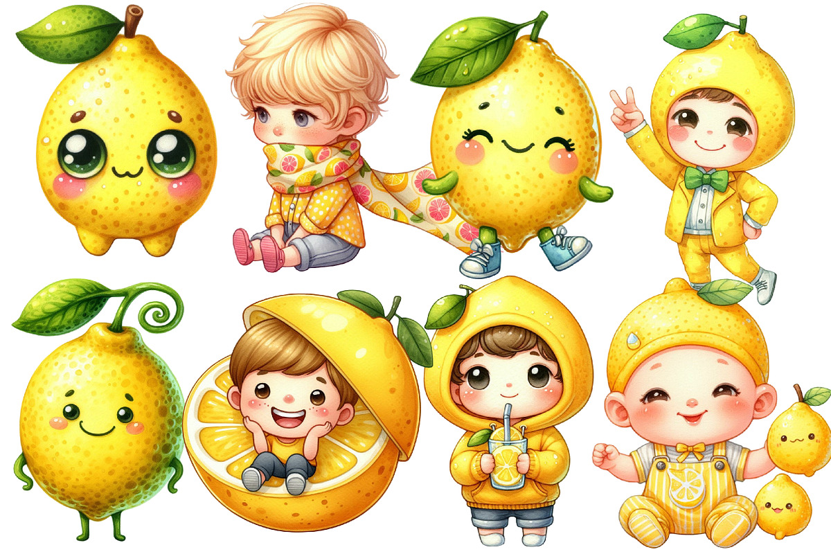 Watercolor Lemon Kid Clipart, an Illustration by Designworld (Photo 2 of 5)