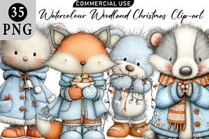 Watercolour Woodland Christmas Clip-, an Illustration by Daily.Designs