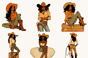 Black Cowgirl Clipart Bundle, a Person Illustration by BusyDaydesign (Thumbnail 3 of 9)
