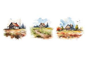 Rustic style wooden houses in forest, a Graphic by LadadikArt