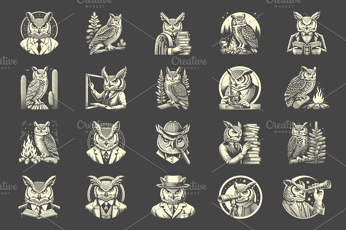 Vintage Great Horned Owl Designs, an Animal Illustration by devastd (Photo 7 of 13)
