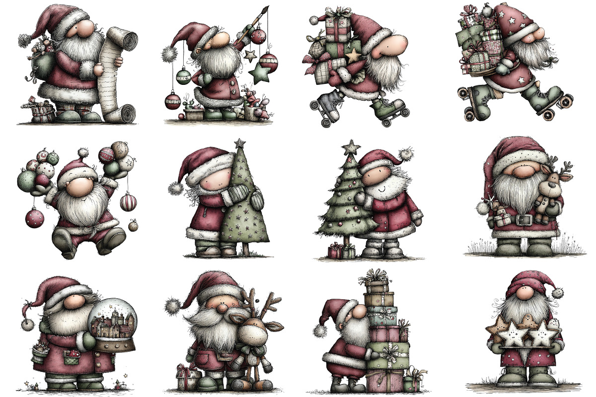 Quirky Whimsical Santa Clipart, an Illustration by CraftArtStudio (Photo 2 of 6)