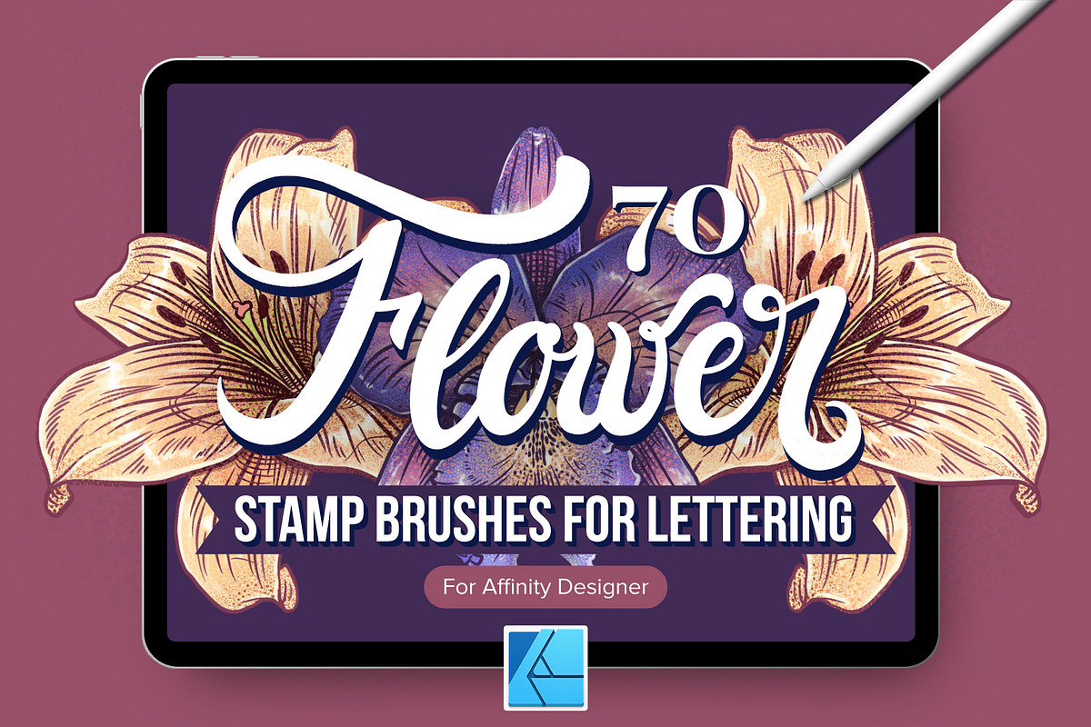 70 Flower Stamp Affinity Brushes, a Brush Add-On by Riveros Illustration (Photo 1 of 9)
