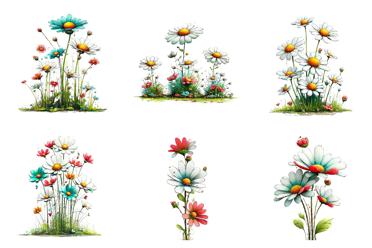 Whimsical spring daisy flower clipar, an Illustration by SinaCreation (Photo 4 of 11)