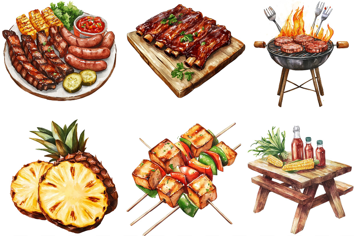 Watercolor Bbq Barbecue Clipart, an Illustration by Designking (Photo 2 of 4)