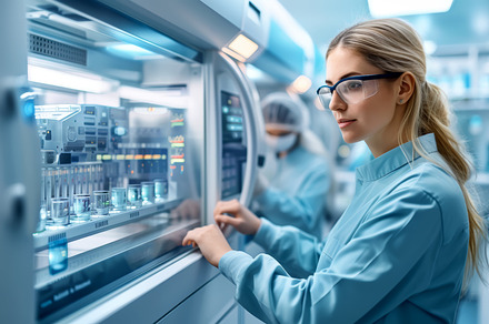 Woman Researcher with Lab Equipment, a Health & Medical Photo by angellodeco