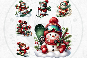 Rustic Christmas Snowman Clipart Set