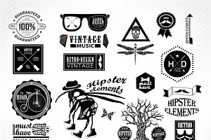 Hipster Label, Icon, Elements Set