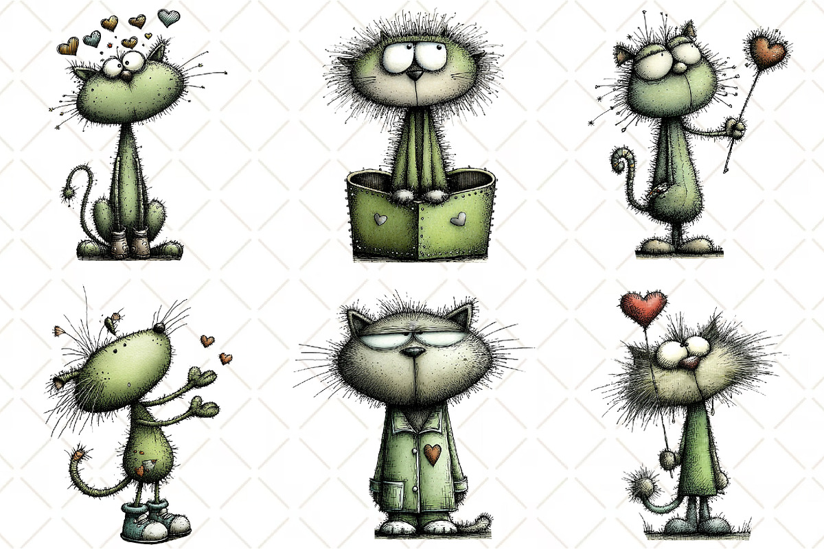 Quirky Valentine Cat Clipart, an Illustration by Black Bird Studio (Photo 4 of 6)